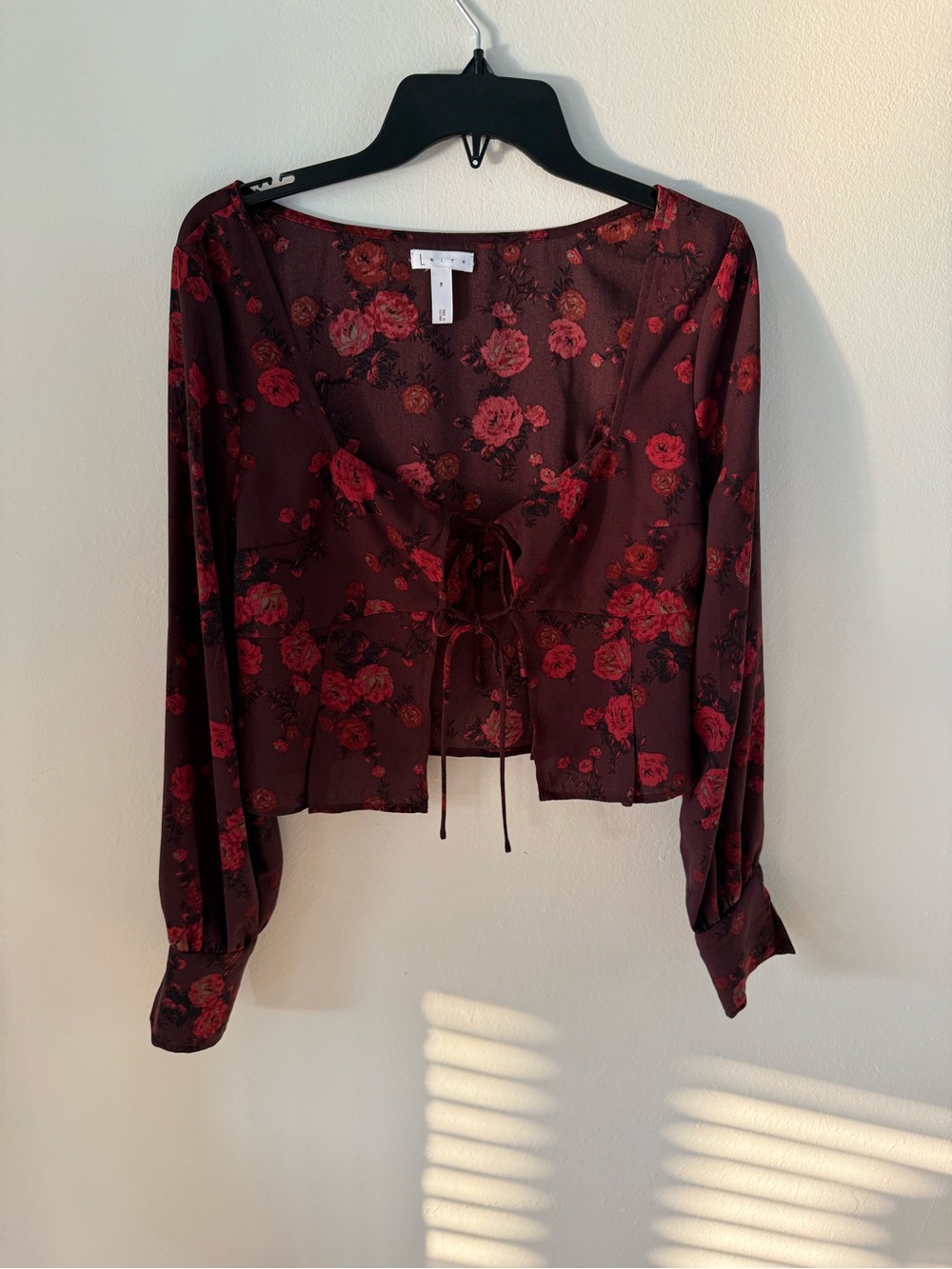 Leith Burgundy Floral Tie-Front Blouse